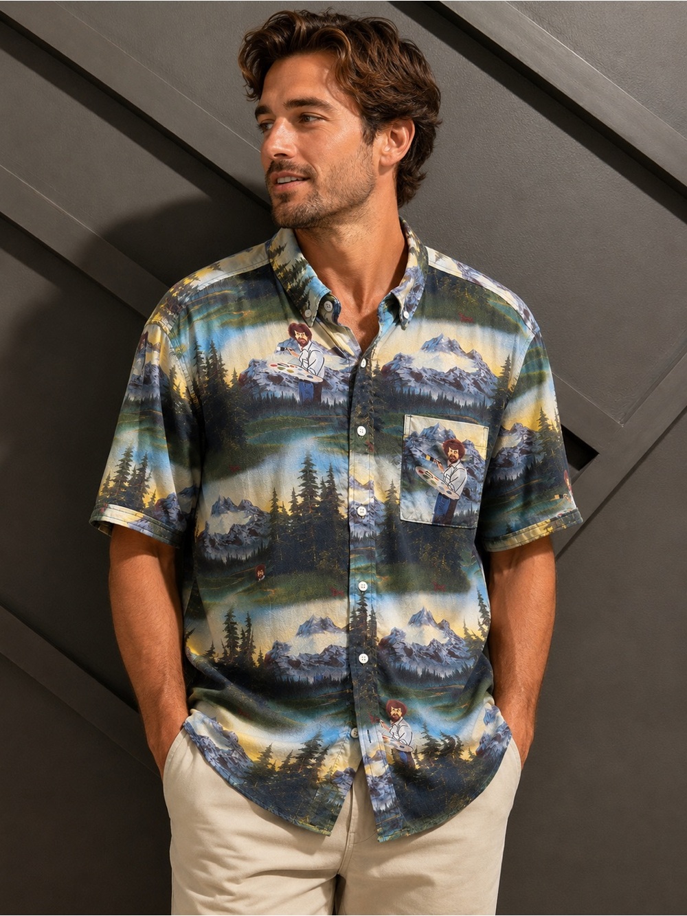 🎨 RSVLTS x Bob Ross Button Up Shirt – Medium 🎨
